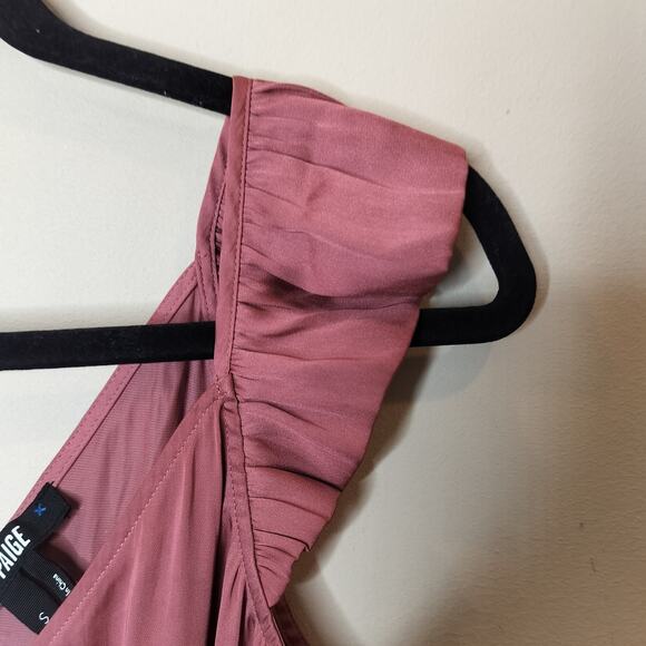 Paige Pink Satin Bodysuit Flutter Sleeve - Picture 5 of 10